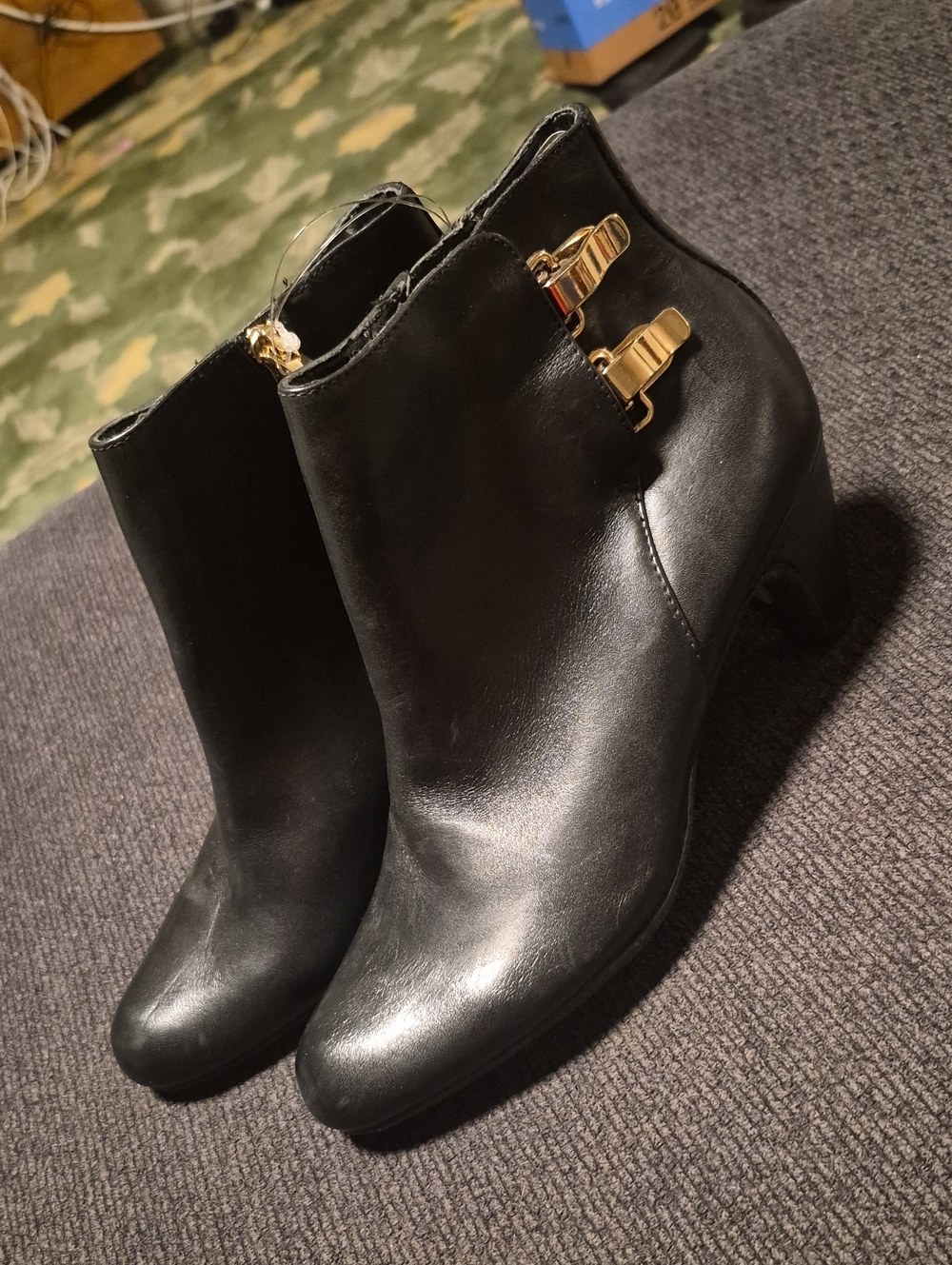 Sam Edelman Black Ankle Booties with Gold Buckle Detail
